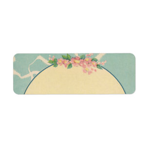 Étiquette Vintage Stork Carrying Baby Boy in Blue Blanket