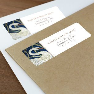 Étiquette Vintage Swan Floral Adresse de retour personnalisé
