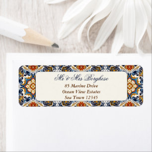 Étiquette Vintage Talavera Azulejo carreaux bleu mariage