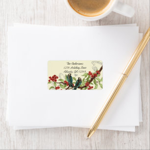 Étiquette Vintage Teal Birds Burgundy Flowering Branch Label