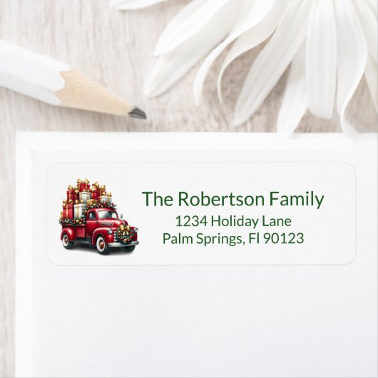 Étiquette Vintage Truck présente l'adresse de retour verte (En situation)