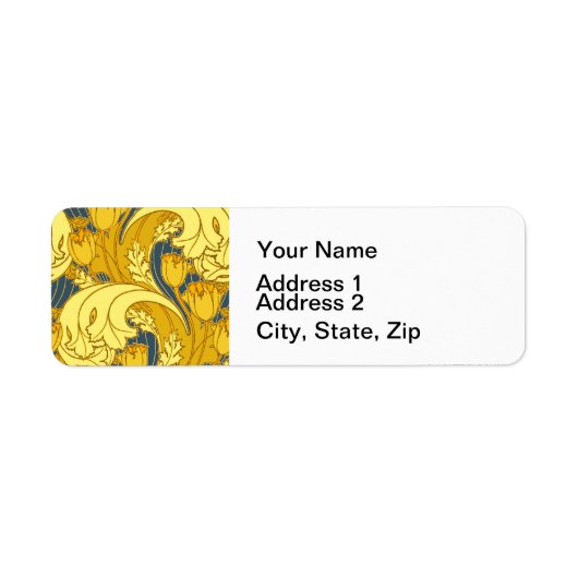 Étiquette Vintage Tulip Blue Gold Motif (Devant)