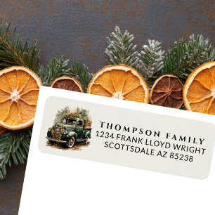 Étiquette Vintage Watercolor Truck Christmas Adresse de reto