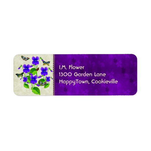 Étiquette Violettes et papillons (Devant)
