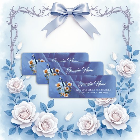 Étiquette Violon blanc aux fleurs - Musique élégante & Natur