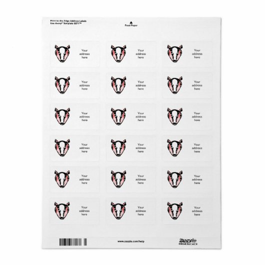 Étiquette Visage de badger mignon (Feuille entière)