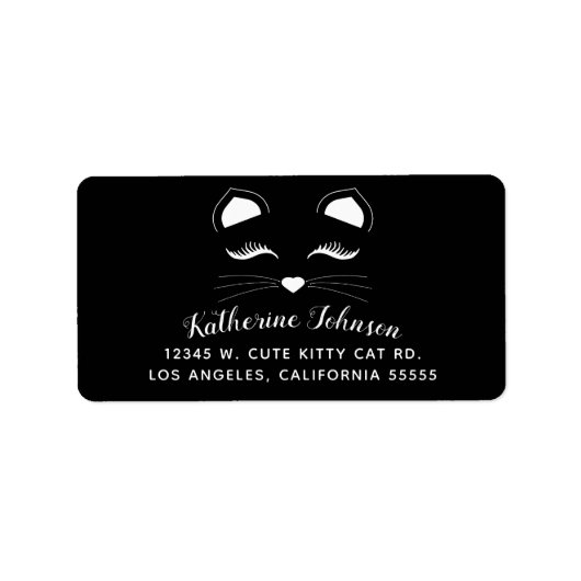 Étiquette Visage de chat noir et blanc (Devant)
