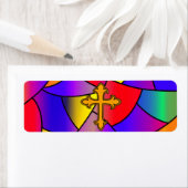 Étiquette Vitrail et Croix Religieux (En situation)