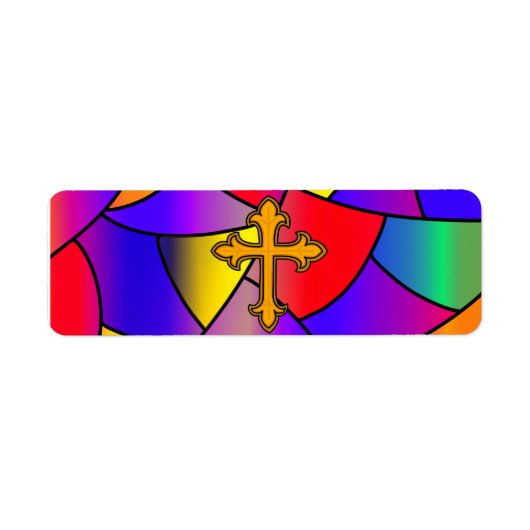 Étiquette Vitrail et Croix Religieux (Devant)