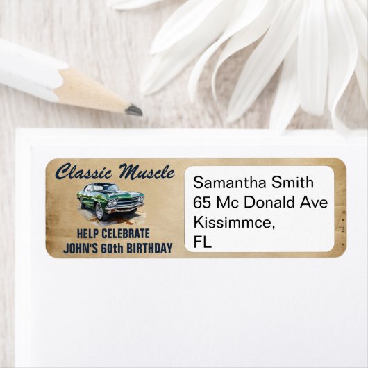 Étiquette Voiture classique de 60e anniversaire (En situation)