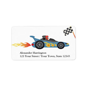 Étiquette Voiture de course bleue