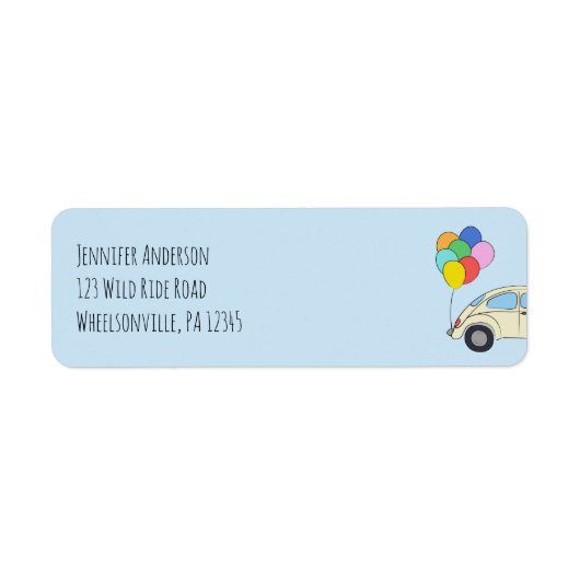 Étiquette Voiture et ballons à thème Anniversaire Bleu clair (Devant)
