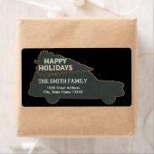 Étiquette Voiture Noire de Noël avec arbre (En situation)