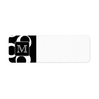 Étiquette Votre Lettre. Monogramme noir et blanc. Motif amus
