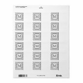 Étiquette Votre Lettre Monogramme. Pois noirs et blancs. (Feuille entière)