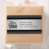 Étiquette VOTRE LOGO Faux Silver Black & Grey Adresse de ret (En situation)