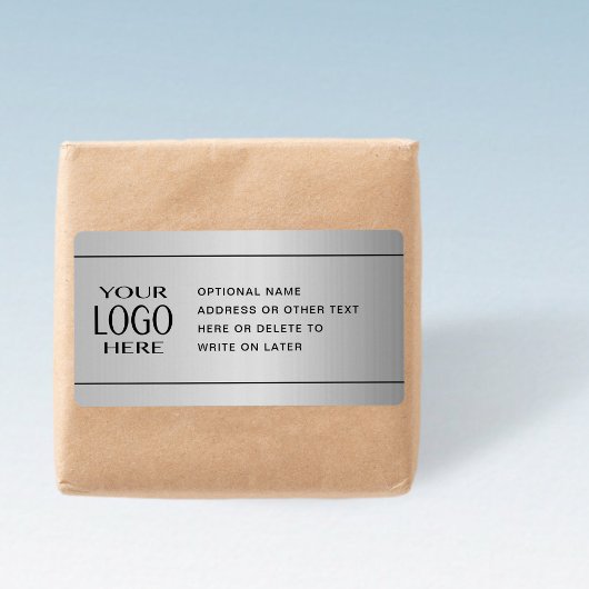 Étiquette VOTRE LOGO | Faux Silver Metal & Texte Facultatif