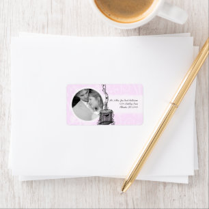 Étiquette Votre Mariage Photo Oiseaux Vintages Lilac Damask