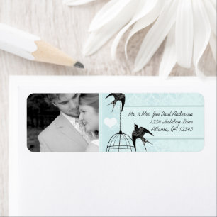 Étiquette Votre Mariage Photo Vintage Bird Cage Aqua Damask