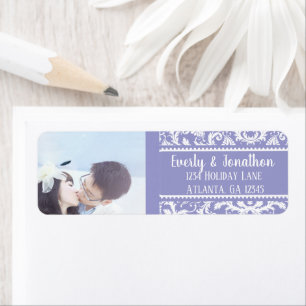 Étiquette Votre Mariage Photo Vintage Lilac Damask