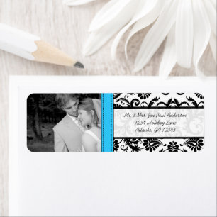 Étiquette Votre Mariage Photo Vintage Lite Bright Aqua Damas