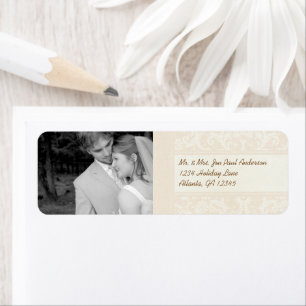 Étiquette Votre Mariage Photo Vintage Peony Damask