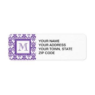 Étiquette Votre monogramme, motif pourpre foncé 2 de damass