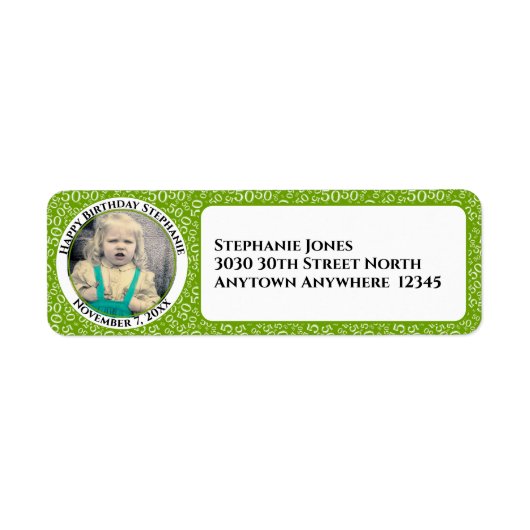 Étiquette Votre photo 50e anniversaire Numéro Patten Vert/Bl (Devant)