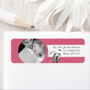 Étiquette Votre photo mariage vintage oiseaux rose damas