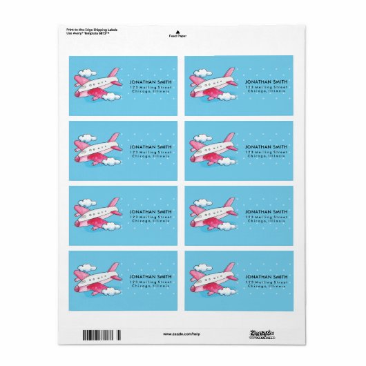 Étiquette Voyage d'avion d'aquarelle (Feuille entière)