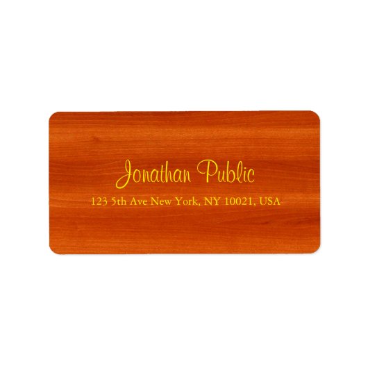 Étiquette Walnut Wood Gold Script Élégant Adresse Luxueuse (Devant)