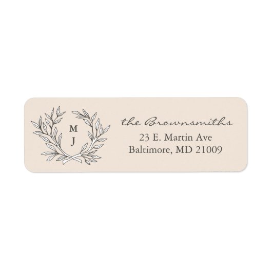 Étiquette Warm Beige Rustic Wreath Adresse monogramme (Devant)