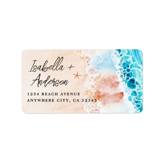 Étiquette Watercolor Beach Adresse de retour (Devant)