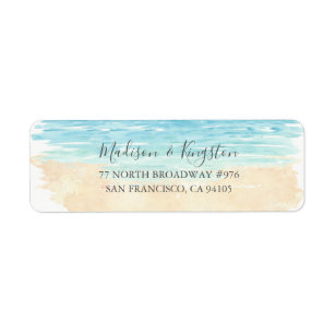 Étiquette Watercolor Beach Wedding Adresse de retour Label