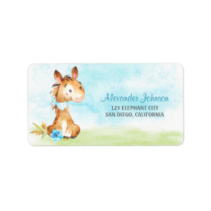 Étiquette Watercolor Boy Horse Baby shower Farm