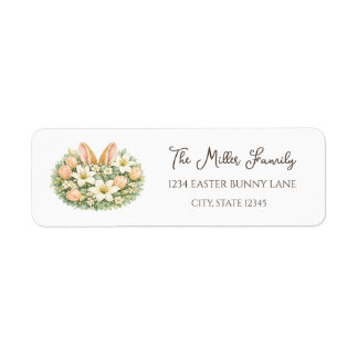 Étiquette Watercolor Bunny Ears Floral Wreath Return Labels