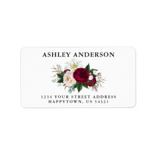 Étiquette Watercolor Burgundy Floral and Greenery Address