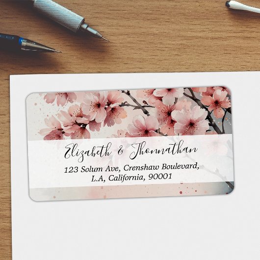 Étiquette Watercolor Cherry Blossom Floral Girly Script Name