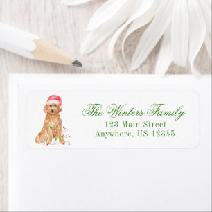 Étiquette Watercolor Christmas Père Noël Dog Adresse