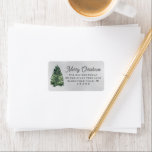 Étiquette Watercolor Christmas Tree Gray Return Address<br><div class="desc">Festive "Merry Christmas" custom holiday address label design features a rustic chic winter scene with a snowy gray background and a green watercolor painted Christmas pine tree. Personalize the charcoal gray wording with your choice of greeting and your family's return address text. Makes a beautiful accent for your Christmas cards....</div>