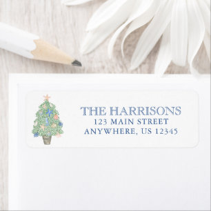 Étiquette Watercolor Coastal Christmas Tree Adresse