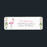 Étiquette Watercolor Flamant rose Tropical Christmas Adresse<br><div class="desc">Jolie aquarelle flamingo et verdure d'hiver étiquettes de adresse de vacances.</div>
