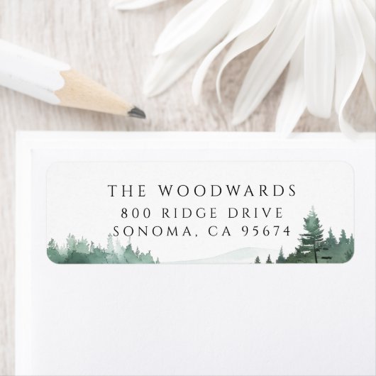 Étiquette Watercolor Forest Mountain Lake  (En situation)