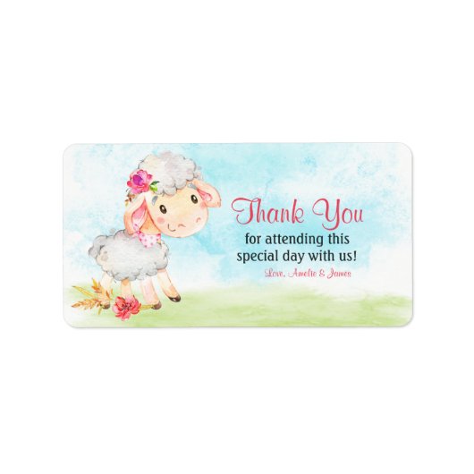 Étiquette Watercolor Girl Sheep Farm Merci (Devant)