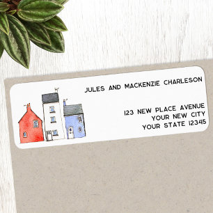 Étiquette Watercolor House Art Return Adresse