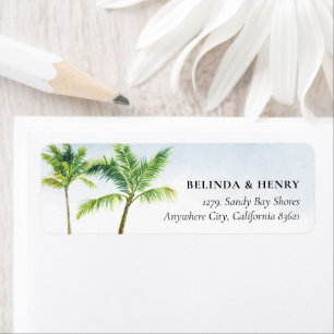 Étiquette Watercolor Palm Tree Beach Wedding Adresse de reto