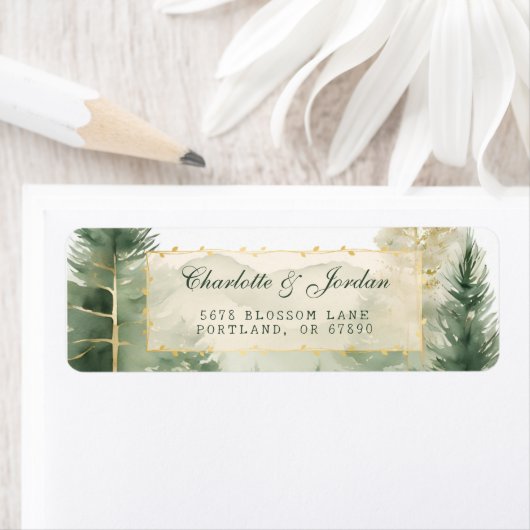 Étiquette Watercolor Pine Trees Woodland Adresse de retour (En situation)