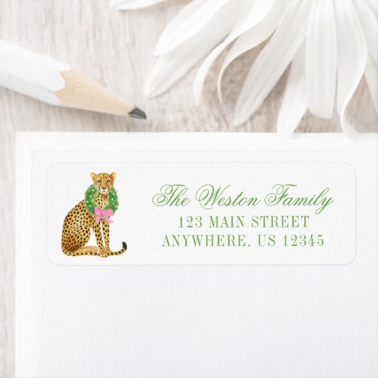 Étiquette Watercolor Preppy Leopard Christmas Address (En situation)