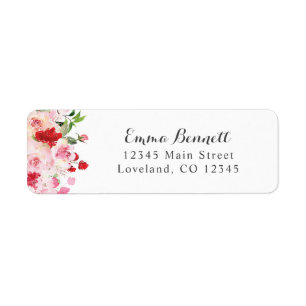 Étiquette Watercolor Red Pink Roses Return Address Labels