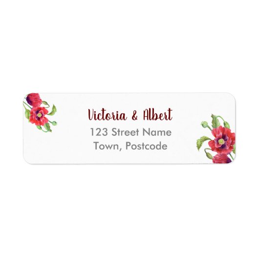 Étiquette Watercolor Red Poppies Floral Art (Devant)